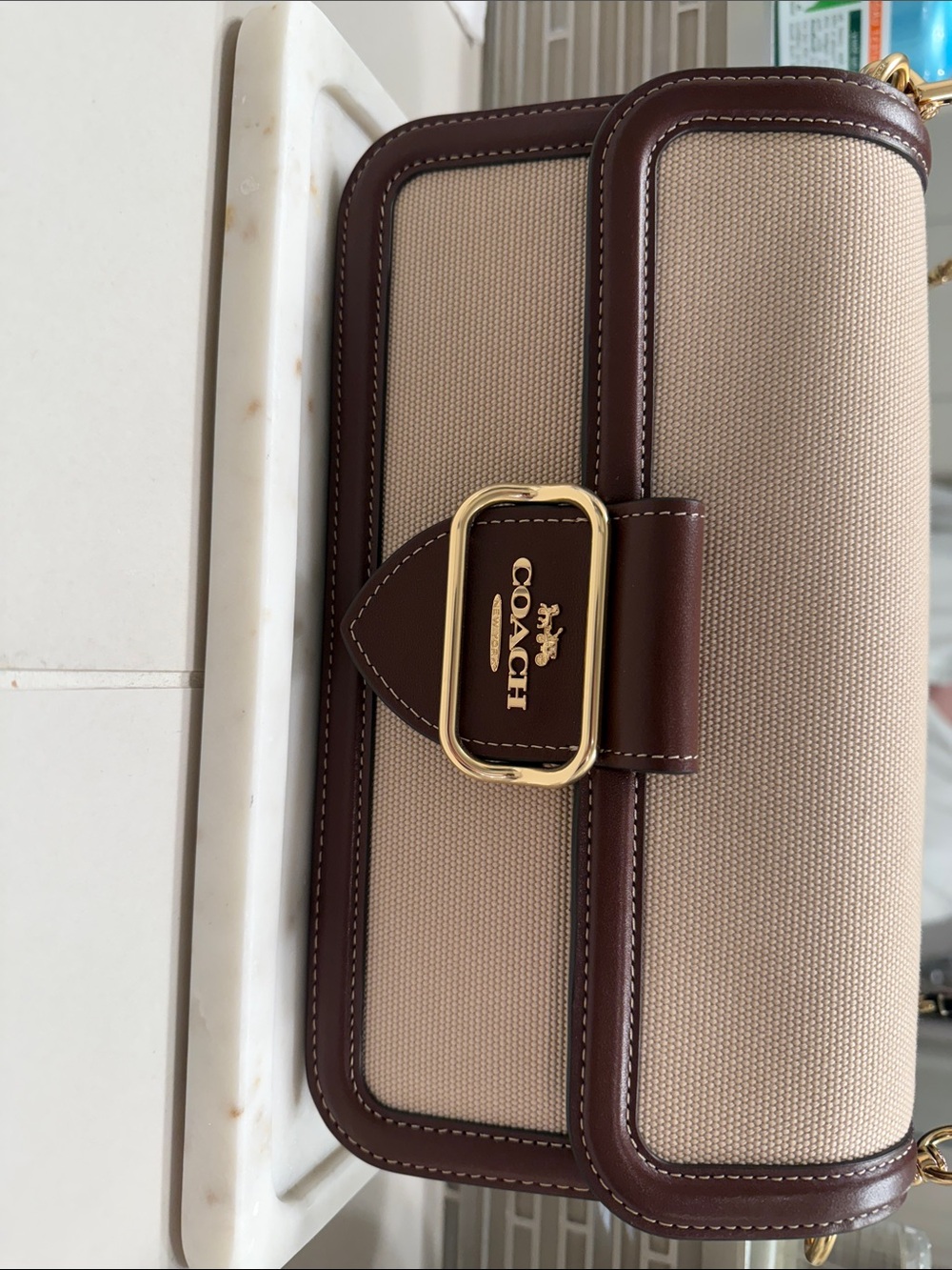 COACH Morgan Shoulder Bag with Brown Leather Trim